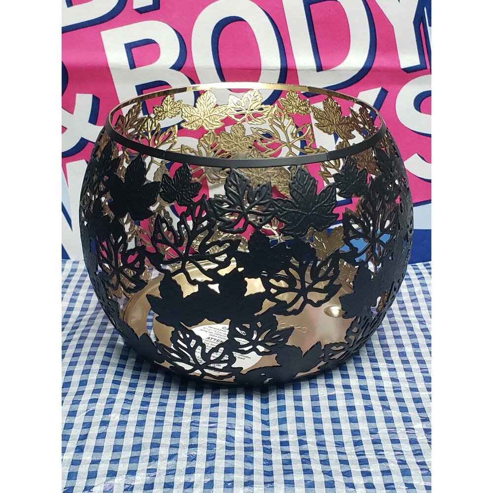 BBW Black Autumn Leaf Large 3 Wick Candle Holder Home Fragrance Decor